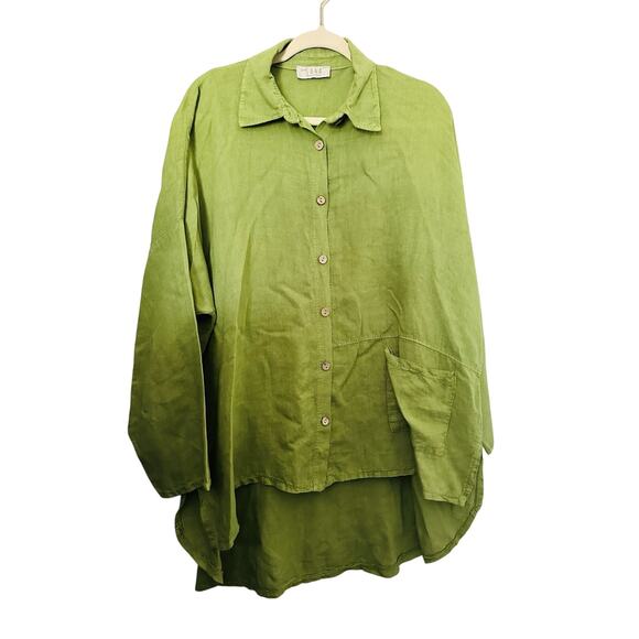 Saga 100% Linen One Size Boho Shirt Dress Pocket Lagonlook Large XL 1x Green - Picture 1 of 10